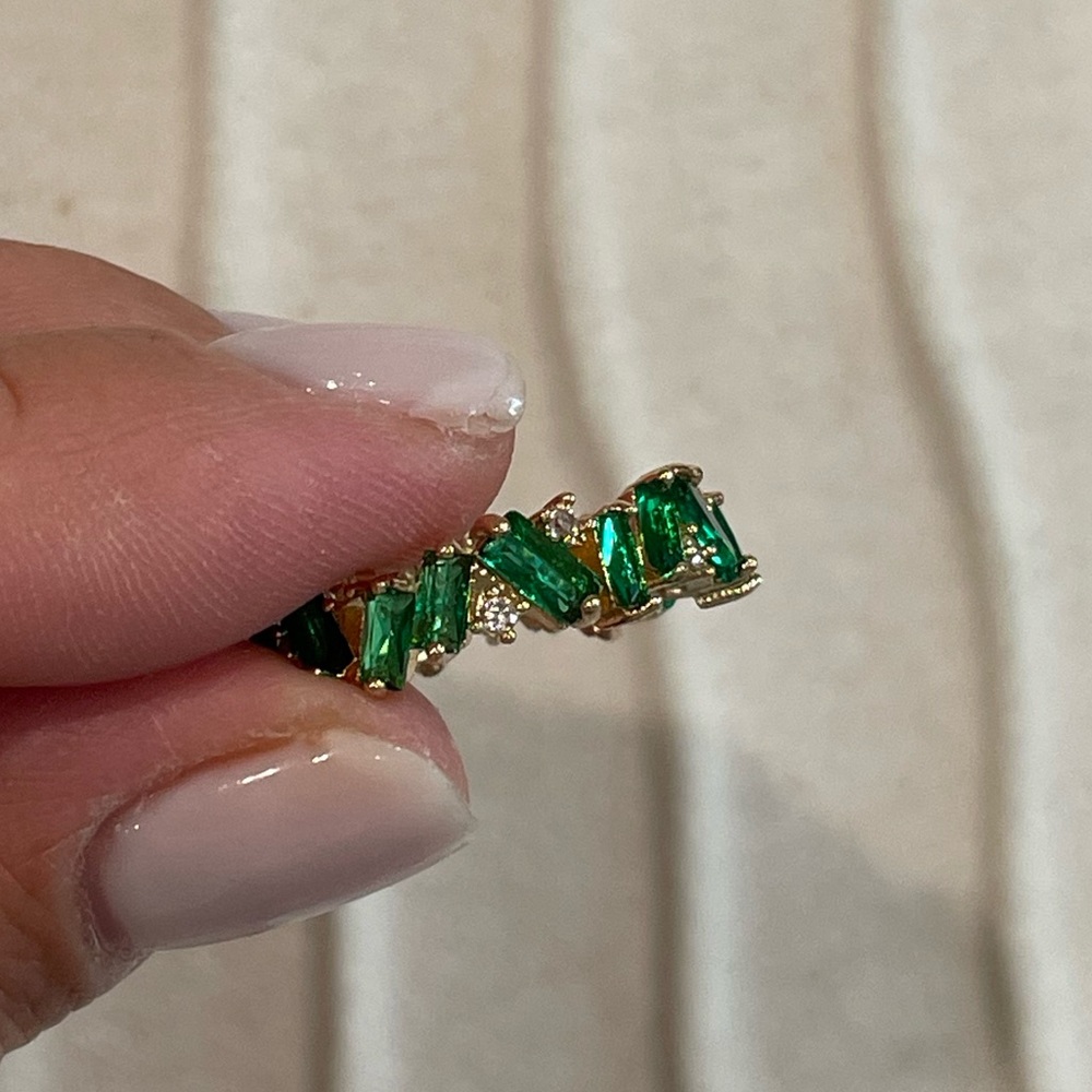 Emerald Baguette Band, Eternity Band, Gold Plated Size 7 - Picture 2 of 3